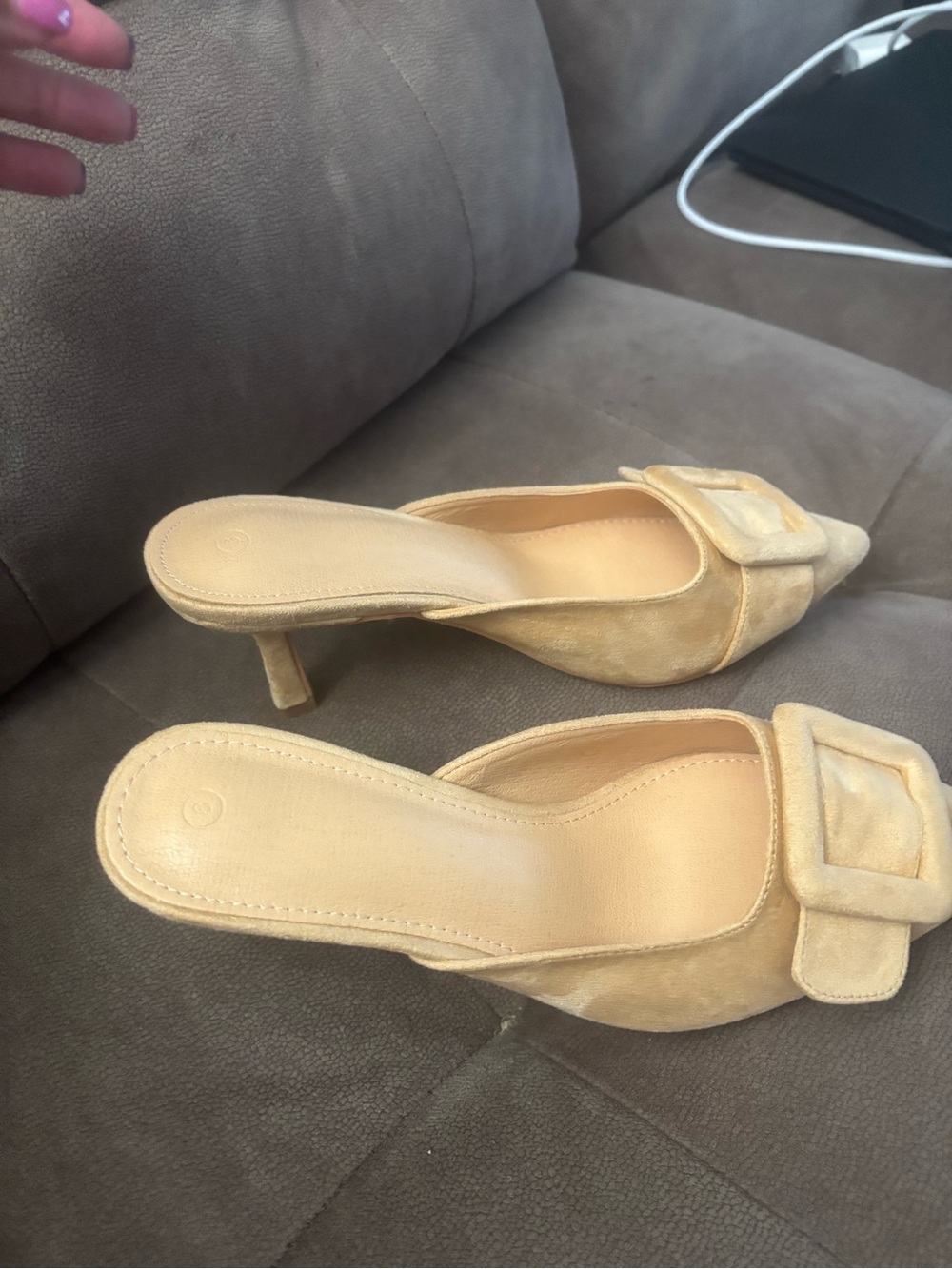 Unk Beige Suede Buckle Mule Heels